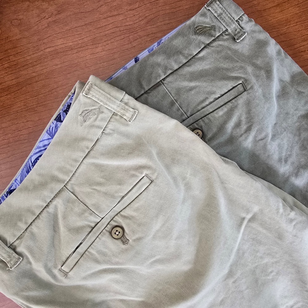 Tommy Bahama Boracay Flat Front Chino Pants 40x34 Sage Green & Tan Lot of 2